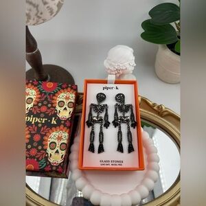Piper K Black Skeleton Dangle Earrings – Halloween Statement Jewelry